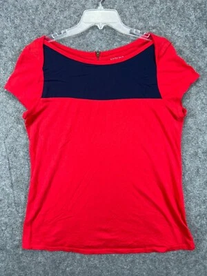 Camisa roja grande Merona para mujer cremallera trasera barco cuello azul bloques de colores manga corta Foto 1 de 4