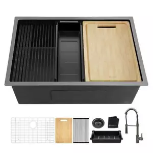 Glacier Bay Kitchen Sink With Spring Neck Faucet 27" Undermount Gunmetal Black - Picture 1 of 1