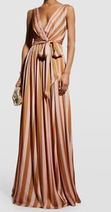 $951 Badgley Mischka Women's Pink Sleeveless Striped V Neck Gown Dress Size 8 - Picture 1 of 3