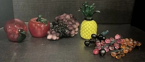 Vintage set of 4 Hand-Blown Art Glass Fruit Apple Pear Grapes - Picture 1 of 16