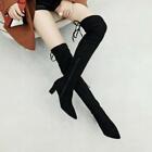 New Womens Leg Stretch Boots Mid Chunky Heels Zip Over Knee High Boots Plus Size