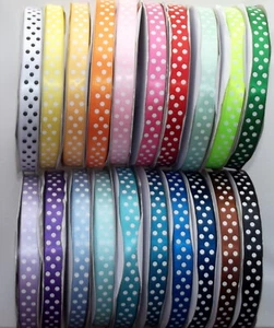 Polka Dot Satin Ribbon 15mm wide Double Spot To Clear Sold per Metre - Picture 1 of 16