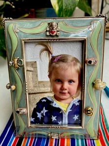 Brighton Silver and Green Enamel Rectangular Baby Picture Frame Trinkets Unused - Picture 1 of 5