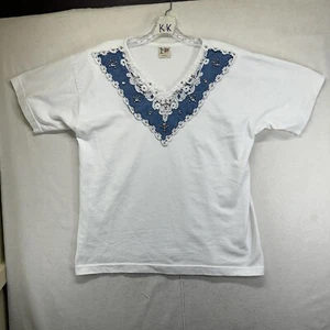 Vintage Women’s T Shirt Cactus California USA Embroidered Lace Denim BOXY Fit - Picture 1 of 16
