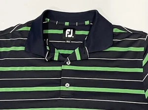 FootJoy Navy Green Striped Golf Polo Shirt Men Medium Stretch Performance FJ - Picture 1 of 8