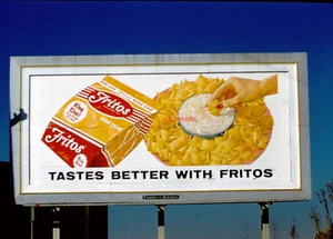 1957 35mm Slide~KODACHROME RED FRITOS CORN CHIPS "TASTES BETTER WITH" BILLBOARD - Picture 1 of 3