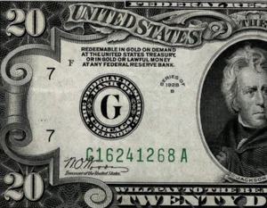 1928b $20 Federal Reserve Note PCGS 53 PPQ Gold on Demand Claus (EJ) - Picture 1 of 4