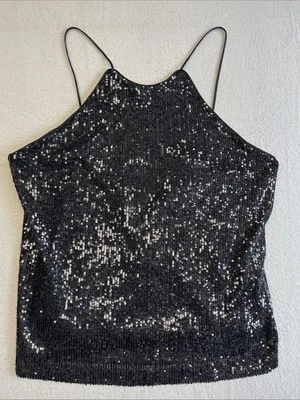 Banana Republic Sequin Camisole Cocktail Top Black Size Large Strappy - Image 1 of 4