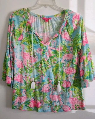 Туника Lilly Pulitzer топ фламинго Del Lago размер средний  - Изображение 1 из 4