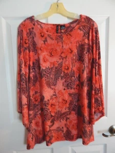 ND New Directions 3/4 Angel Sleeves Textured Paisley Print Tunic Top (S) - Picture 1 of 7
