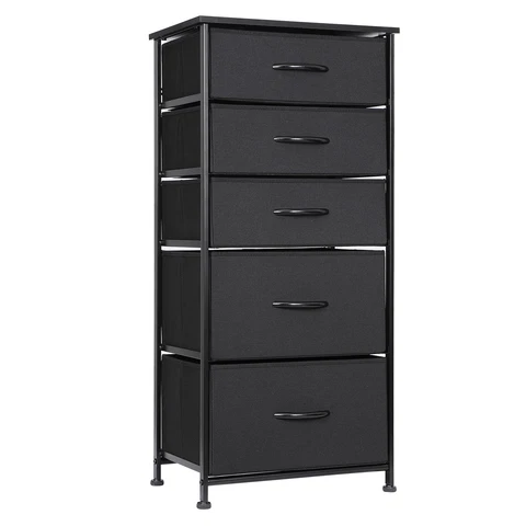 Fabric Dresser Storage with 5 Drawers Sturdy Metal Frame, Wood Top for Bedroom Cover