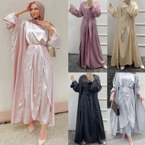 Open Kaftan Abaya Women Kimono Long Dress Set Hijab Muslim Cardigan Robe Islamic - Picture 1 of 26