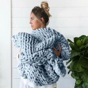 Handmade Large Chunky Knit Throw Blanket by Kaycie Gray Fashion Collection - Picture 1 of 23