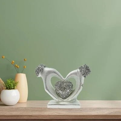 Diamante aplastado plata doble corazón en manos adorno brillante - Bling decoración del hogar Foto 1 de 4