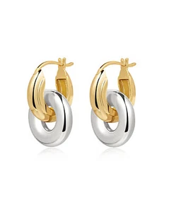 Pendientes tipo argolla de metal mezclado entrelazados de dos tonos Luv Aj enchapados en oro y plata - Imagen 1 de 4