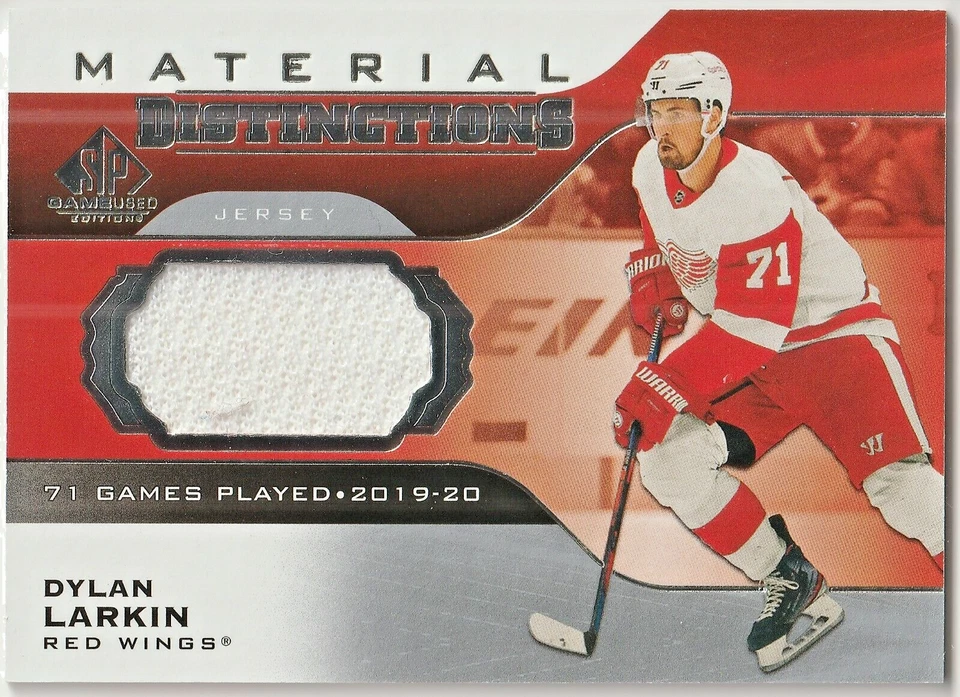 2020-21 UD (SP Game-Used) "Material Distinctions" SP # DM-DL Dylan Larkin! - Image 1 of 2