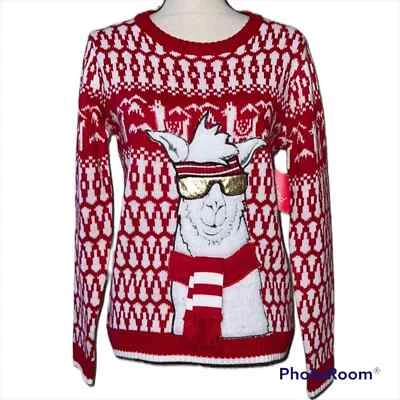 Joyland junior large pullover llama sunglasses scarf holiday sweater round neck - Image 1 of 4