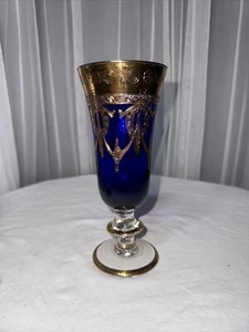 Vintage Cristallerie Italiane Cobalt Blue-24K Gold Trim Champagne Flute - Picture 1 of 18