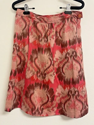 Tory Burch Ikat Silk Skirt Women Size 6 Red Brown Pattern Career Work Elevated  - Image 1 of 4