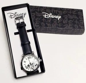 NEU Disney Uhr klassisch schwarz Leder Mickey & Minnie schwarz/SLVR/WH Erwachsene silber - Bild 1 von 16
