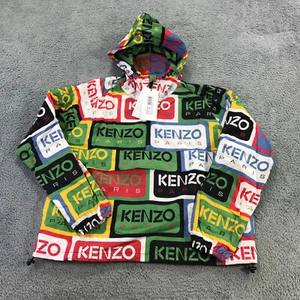 Chaqueta cortavientos KENZO para mujer mediana con cremallera de cuarto Anorak empaquetable con capucha verde - Imagen 1 de 12