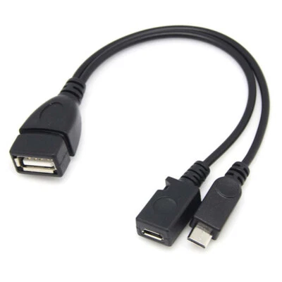Q25 USB 2.0 A Buchse auf Micro USB Stecker + Buchse OTG Adapter Kabel, 20 cm - Bild 1 von 4