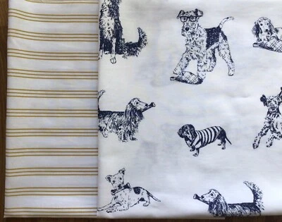 2 * 50cm L x 50cm W Bundle Joules Playful Dogs & Ticking Stripe Light Fabric New - Image 1 of 4