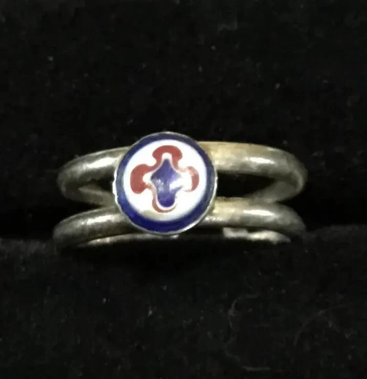 Vintage Red & Blue Cloisonné Style Sterling Silver Cross Toe Ring Size 3.5 - Image 1 of 3