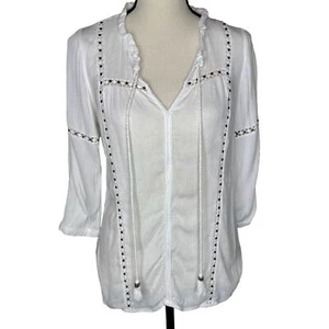 Blusa campesina con tachuelas borla blanca talla pequeña Pale Sky para mujer (fijación de puntada) - Imagen 1 de 12