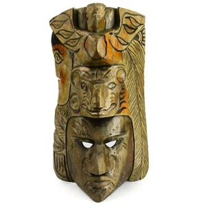 South American Mayan Mexico Chief Mask Hand Carved Solid Wood Decoration - Picture 1 of 12
