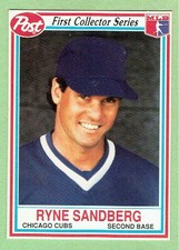 RYNE SANDBERG Cubs ~ 1990 Post Cereal card ~ FREE SHIPPING