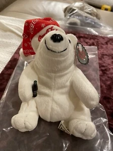 Vtg 1998 Plush Coca Cola Christmas Stuffed Animal White Polar Bear with Hat - Picture 1 of 7