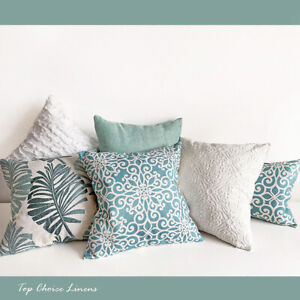 Mix & Match Aqua Marine/Green/White Abstract Print Cotton Fringe Cushion Cover