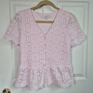 Top donna loft piccolo con bottoni manica corta cottage fata coquette pizzo rosa - Foto 1 di 3