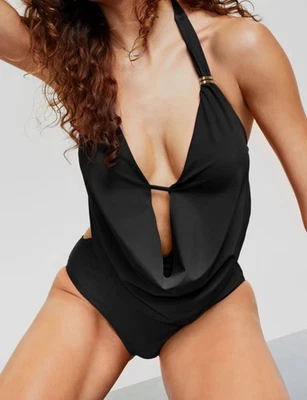 Traje de baño Bar III para mujer negro halter cuello capucha una pieza talla S (79) Foto 1 de 2