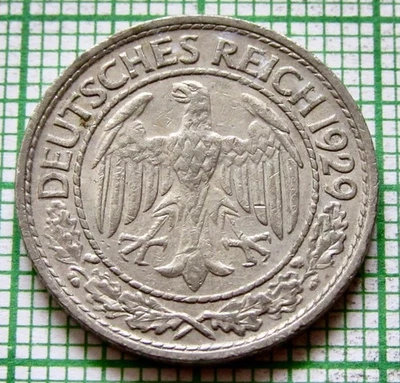 GERMANY WEIMAR REPUBLIC 1929 A 50 REICHSPFENNIG NICKEL yes we do combine postage - Image 1 of 4