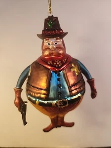 Roly Poly Wild West Sheriff mundgeblasenes Glas Weihnachtsschmuck 5" Western  - Bild 1 von 12