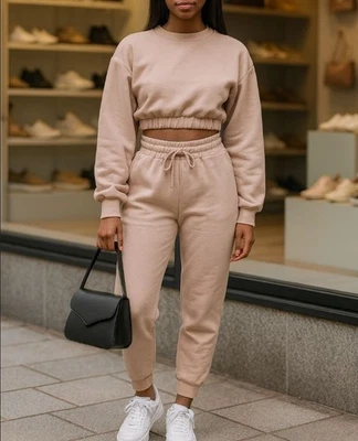 Zenana 2 件装作物运动衫运动套装慢跑裤套装活动休闲 LG — 第 1/4 张图片