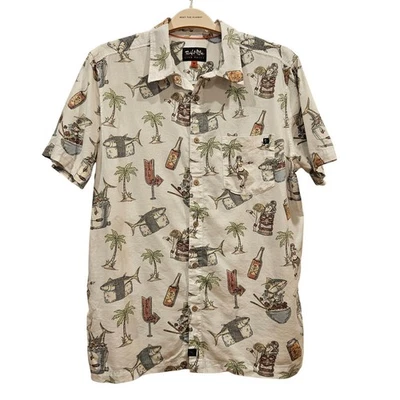 Salt Life Men's Short Sleeve Button Up Shirt M Sushi Shark Palm Tree Hawaiian - Image 1 of 4