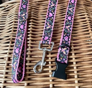 Handmade Adjustable Floral dog collar & Matching Leash S-M-L - Picture 1 of 13