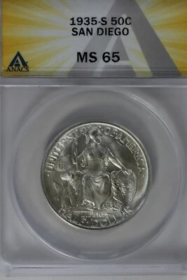 1935-S .50  ANACS  MS 65  SAN DIEGO   Classic Commemorative Coins, Lafayette  - Image 1 of 2