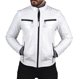 White genuine lambskin leather jacket with zipper closure, stylish designer wear - Picture 1 of 4