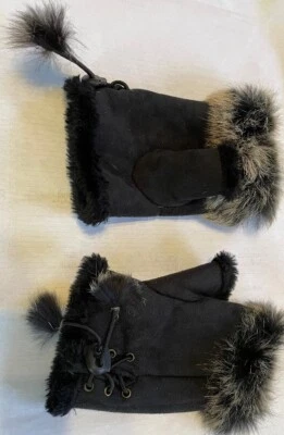Guantes negros ajustables forrados de vellón sin dedos con ribete de piel, nuevos sin etiqueta Foto 1 de 4