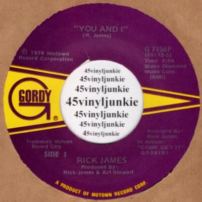 Rick James NM funk/soul 45 rpm "You And I" on Gordy Records - Image 1 of 2