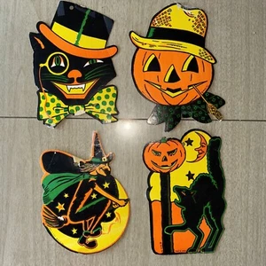 Vintage Beistle Die Cut Decoration Lot (4) 1960s Halloween Black Cat Witch JOL + - Picture 1 of 10