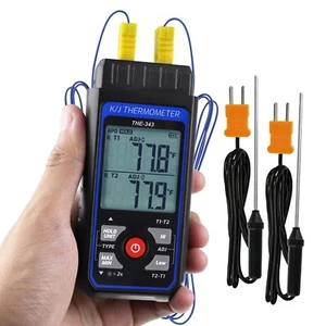 Termometro termocoppia K/J 4 sonde tipo K misuratore temperatura doppio canale - Foto 1 di 9