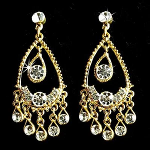 Orecchini Strass Cristalli Bollywood Gioiello Danza Del Ventre Matrimonio Oro - Bild 1 von 2