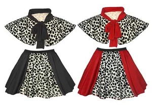 Adults Cruella 15" Length Dalmatian Skirt & Shawl Book Day Halloween Fancy Dress - Picture 1 of 4