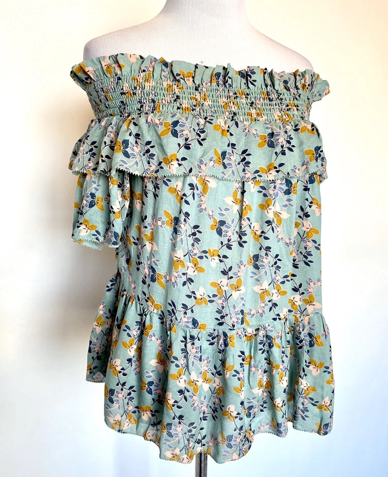 William Rast Womens Arabella Green Floral Print Daytime Blouse Top XS BHFO 6917