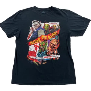 Universal Studios Halloween Horror Nights 2022 Shirt Size L Never Go Alone Black - Picture 1 of 13